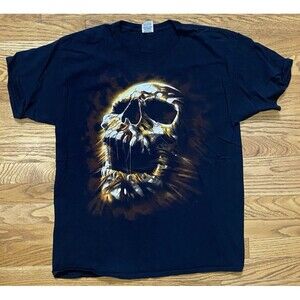 Skull Breaking Through Black Graphic T-Shirt Large 100% Cotton Fruit of the Loom